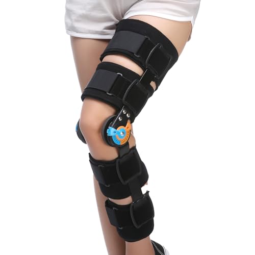 Cryxinty Hinged Knee Brace ROM Post Op Knee Immobilizer Adjustable Knee Immobilizer Support with Side Leg Stabilizersfor Meniscus Tear, Arthritis, ACL, PCL, Osteoarthritis, Orthopedic Rehab