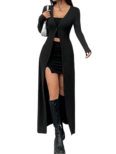 Image of GORGLITTER Women's Goth Long Cardigan Button Up Light Weight Long Sleeve V Neck Fitted Sweater Tops Gothic Clothes