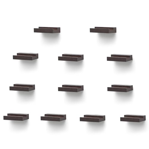 PHOENANCEE Solid Oak Wood, Set of 12, Record Shelf Wall Mounted Rack, Album Record Holder, Picture Ledge Shelves