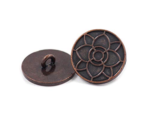 Bezelry 12 Pieces Lotus Blossom Metal Shank Buttons. 20Mm (3/4 Inch) (Dark Copper) #TOP2