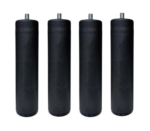 MOBILIARIOCLICHI Patas para somier o Base tapizada, cilindricas en Metal, Disponibles en Pack de 4 y 6 Unidades (Negro, 4 Uni. 20 cm)