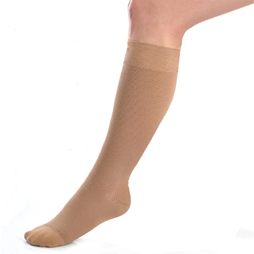 Image of JOBST UltraSheer Knee High with SoftFit Technology Band, 30-40 mmHg Compression Stockings, Closed Toe, Small, Natural