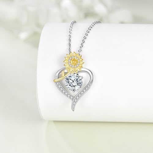 18kt Gold Over 925 Sterling Silver Sunflower Necklace Heart Sunflower Pendant 18k Gold Plated Sunshine Jewelry Birthday Gifts For Women Wife Mother2