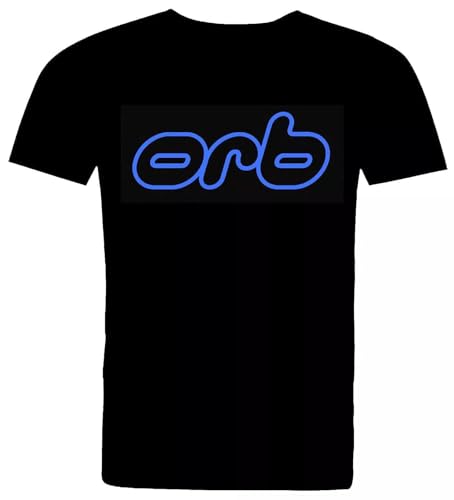AbER34e The Orb Band Logo in Metallic Blue. Full Cotton Black T Shirt.