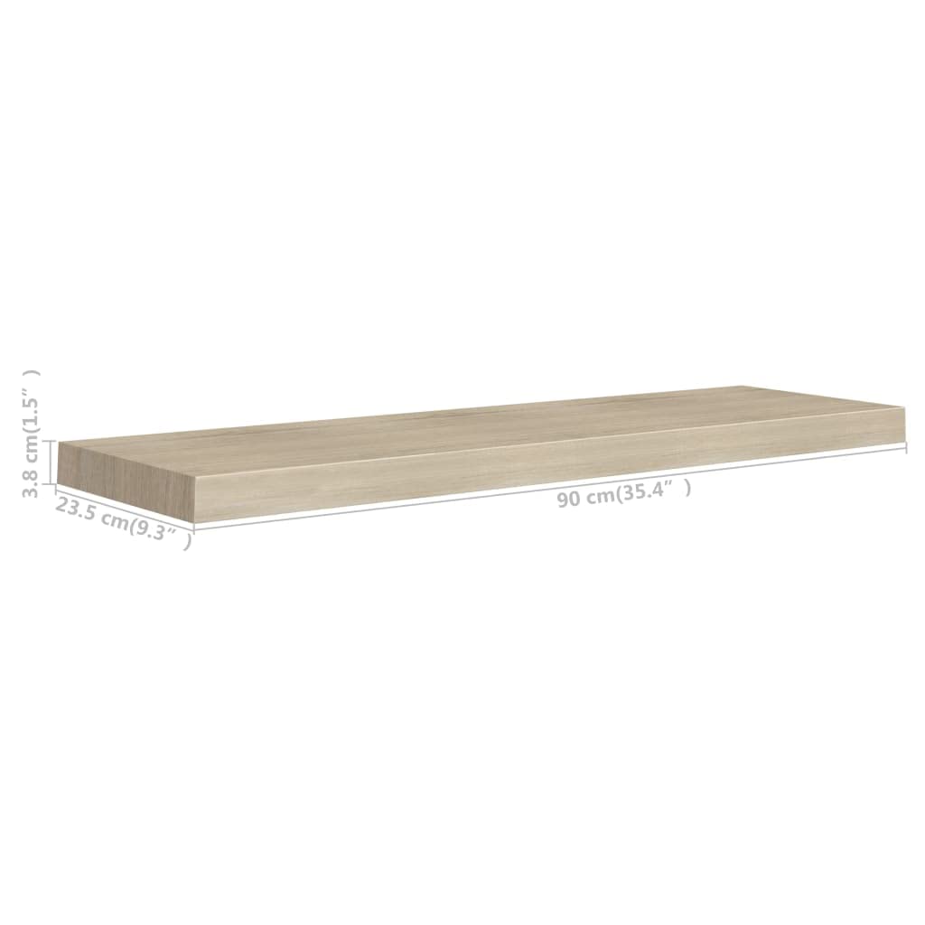 Pływające półki ścienne 4 szt. kolor dębu 90 x 23,5 x 3,8 cm MDF wzór płyty plastra miodu metalowa rama rozwiązanie do przechowywania akcesoria do mieszkania