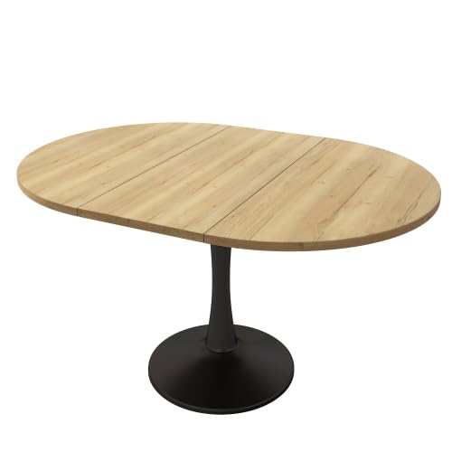 Table Extensible Ovale chêne 100/140x100x75 cm, MDF et Fer, 100 kg