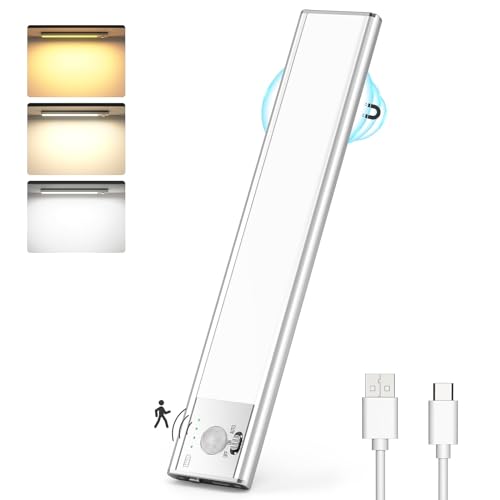 Lureshine Schrankbeleuchtung LED mit Bewegungsmelder 76 LEDs Unterbauleuchte küche 3 Farbmodi Dimmbar, Led Leiste USB Wiederaufladbar Schranklicht Schrankleuchte für Kleiderschrank,...