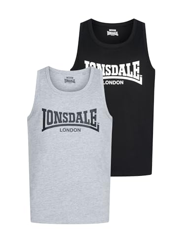 Lonsdale Herren Singlet Normale Passform Doppelpack AVERHAM, Black/Marl Grey, S – Ansicht 1
