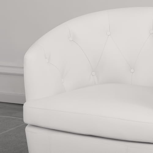 Image of 360 Swivel Leather Accent Chair, Modern Barrel Club Chair with Leather Upholstery and Sturdy Base, Comfortable Armchair for Living Room, Bedroom, Reading Nook, White