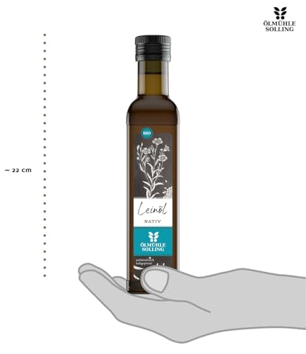 ÖLMÜHLE SOLLING - BIO Leinöl , Täglich mühlenfrisch kaltgepresstes Öl aus Leinsamen. Leinöl mit mildem und nussigem Geschmack. Reich an Omega-3-Fettsäuren, Inhalt: 250 ml