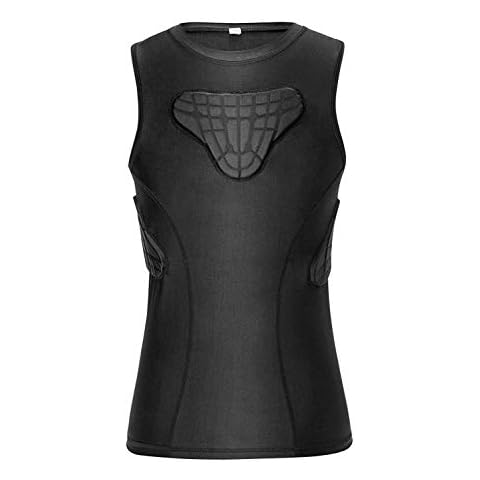 DGYAO Protective Top Vest Rugby for kid boy Padded Compression Shirt Rib Chest Gear Protective Tee Shirt for Football Rugby Basketball Black Cover