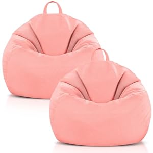 2 Pcs Stuffed Animal Storage Bean Bag Chair Cover (No Filler) Large 300l Bean Bag Soft Stuffable Beanbag Covers for Organizing Plush Toys Memory Foam Kids Adults (Pink)