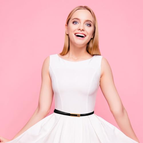 Women Thin PU Leather Belt Skinny Faux Leather Belt for Jeans Dress with Golden Buckle3