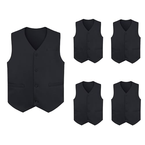 TopTie 5 Packs Unisex Waiter Uniform Vest Bartender Waitress Workwear with Pockets