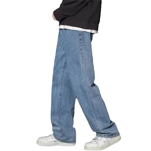Men's Casual Long Baggy Jeans Vintage High Waist Straight Leg Jeans with Pockets