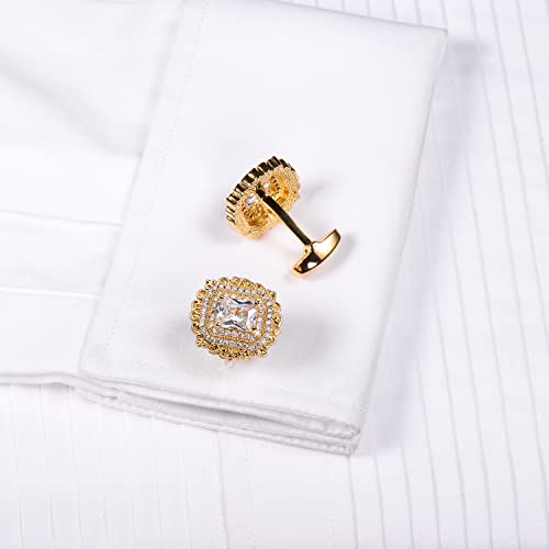 Image of HAWSON Cufflinks for Men, Gold Diamond Crystal Cufflinks for Groom Husband Personalized Gifts, Mens Formal Wedding Business Cufflinks, Luxurious Gorgeous Cuff Links French Shirt Accessories