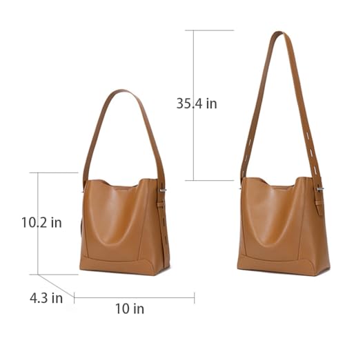 JIUFENG Leather Handbags for Women, Soft Shoulder Tote Crossbody Purses Bucket Bags with Adjustable Strap2