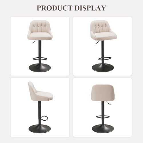 Image of MALOL Bar Stools Set of 2, Swivel Bar Chairs, Modern Adjustable PU Leather Upholstered Barstools Counter Height with Tufted Back for Bar, Kitchen Counter Island, Dining Room, Beige