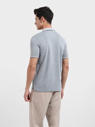 Image of The Indian Garage Co Men Regular Fit Textured Polo Neck Half Sleeves Tshirt