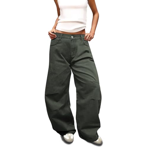 Womens Baggy Wide Leg Pants Barrel Jeans for Women Trendy Mid Rise Pants Vintage Denim Pants Y2k Baggy Boyfriend Jeans