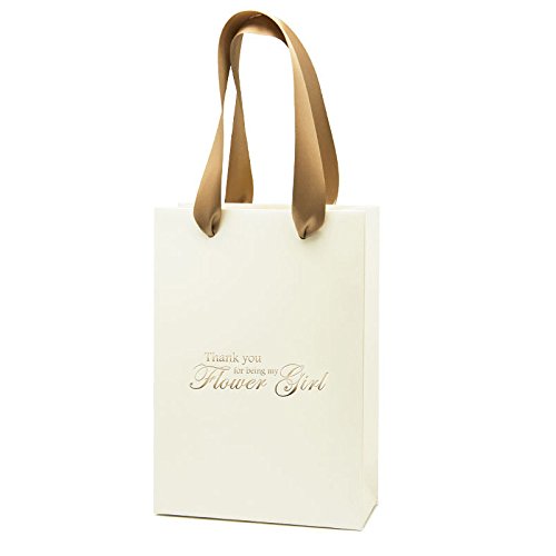 Notjustballoons Girls Ivory\Gold Thank You For Being My Flower Gift Bag Wedding Gift Bag (Ivorygold)