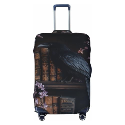 Wooden Shelf Raven Dark Gothic Elastic Travel Luggage Covers Dustproof Scratch-Resistant Suitcase Protector Fit 22-24 Inch