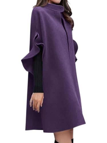 ORANDESIGNE Manteau Femme Hiver Chic Long Veste Poncho Cape Chale Elegant Cardigan Chaud Duffle Coat Laine Caban Blouson Ample Fluide Cérémonie Mode Outwear Wool Jacket A Violet S