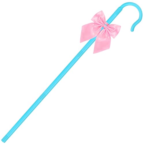 Shepherd Staff and Bow Tie Blue Hook Canes with Pink Bowtie for Women Halloween Party Cosplay (Style 1)