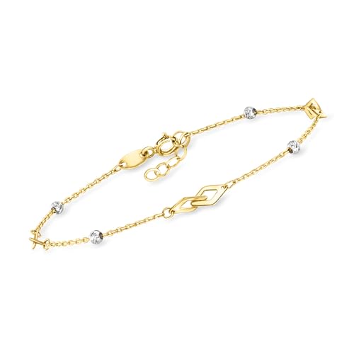 Ross-Simons 10kt 2-Tone Gold Bead Station Bracelet. 6.5 inches