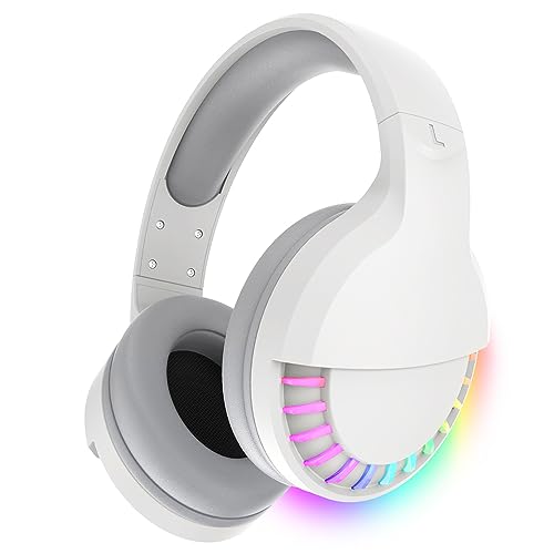 Auriculares Bluetooth inalámbricos sobre la oreja, modo dual, auriculares con cancelación de ruido RGB, estéreo de alta fidelidad,1000mAh, auriculares Bluetooth 5.0 con Mic para PC/teléfono (blanco)