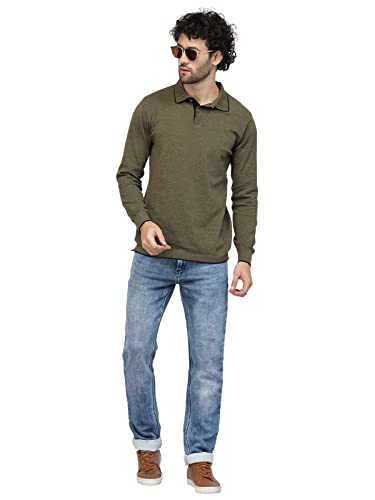 Image of Kalt Mens Basic Solid Full Sleeves Polo Cotton Blend Knitted Regular Fit Polo-Neck T-Shirts with Collar Stylish