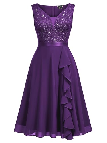 Image of MISSMAY Women's Vintage V-Neck Sequin Formal Party A-Line Dress