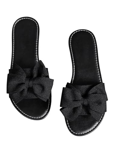 GORGLITTER Women's Bow Sandals Dressy Summer Open Toe Slip On Slides Vacation Beach Flat Sandals