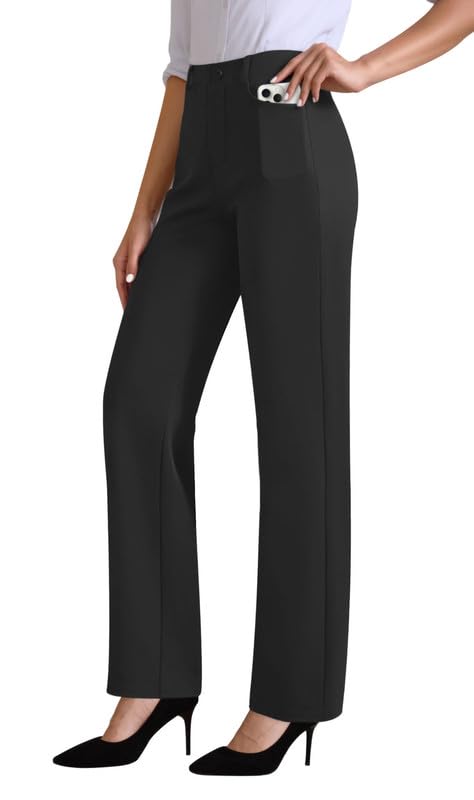 JEKAOYI Womens Dress Pants Stretchy High Waisted Pull On Work Slacks Black