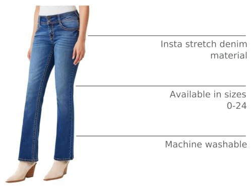 Image of WallFlower Luscious Curvy Bootcut Jeans for Women, Mid-Rise Insta Stretch Denim, Size-Inclusive Juniors Jeans