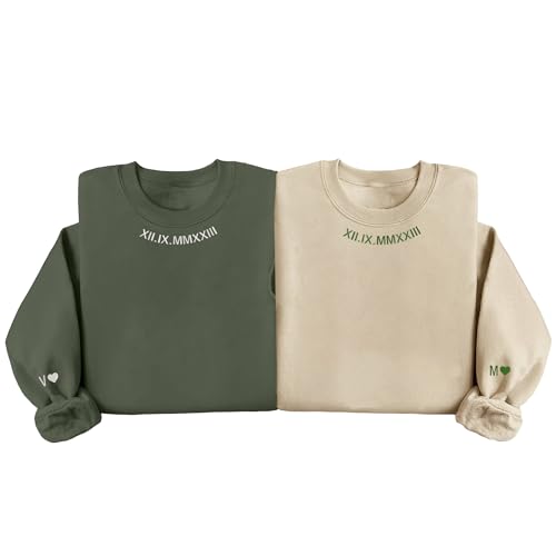 Custom Embroidered Roman Numeral Sweatshirts for Couples, Personalized Wedding or Anniversary Date, His and Hers Matching Crewneck, Custom Initials, Valentine's Day Gift, Christmas