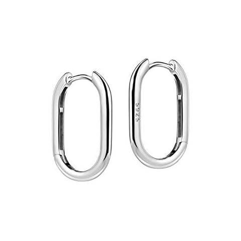 Michooyel S925 Hoop Earrings Oblong Huggie Earrings Minimalist Simple Essential Earring Sterling Silver Fine Jewelry for Girls Women, Metal, Cubic Zirconia Cover