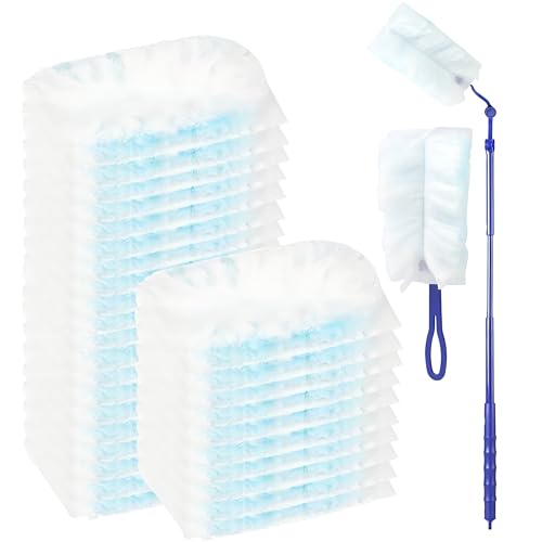 30 Stück Staubmagnet Nachfüllpack für Swiffer Staubmagnet, Duster Nachfüllpack Antistatisch für Swiffer, Einweg Staubwedel mit Handgriff und Teleskopstange für Tierhaare, Staub, Schmutz, Auto