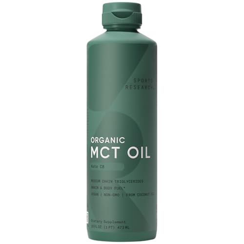 Sports Research Keto MCT Oil from Organic Coconuts - Fatty Acid Fuel for Body + Brain - Single Ingredient C8 Caprylic Acid - Perfect in Coffee, Tea, & More - Non-GMO & Vegan - Unflavored (16 Oz)