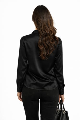 Image of Cuban Collar Cuffed Sleeves Formal Satin Shirt Style Top