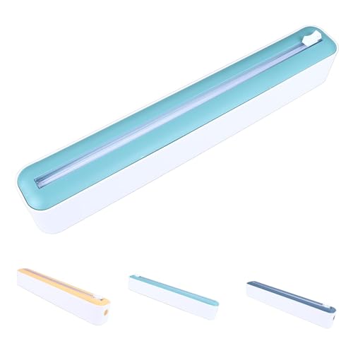 MOUMOUTEN Dispenser Magnetico per Pellicola Trasparente, Taglierina per Pellicola Trasparente per Alimenti, Dispenser Ricaricabile per Pellicola Trasparente con Taglierina Scorrevole(Bianco-Verde)