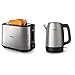 Philips HD2650/90 Toaster Edelstahl (950 W, 8 Bräunungsstufen, Brötchenaufsatz, Auftau- und Aufwärmfunktion) & HD9350/90 Wasserkocher (2200 Watt, 1.7 Liter, Edelstahl) [Energieklasse A+++]