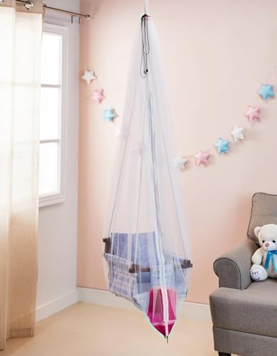 Image of Classic Mosquito Net for Baby Swing /Jhula, Jula Baby Mosquito Net for 0-3 Year Baby, Baby Cradle Swing, with Side Zip Opening (Pink)