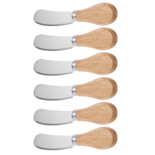 NUOBESTY Juego de 6 Cortadores y Untadores de Queso Mango de Madera y Acero Inoxidable para Uso en Mesa y Reuniones