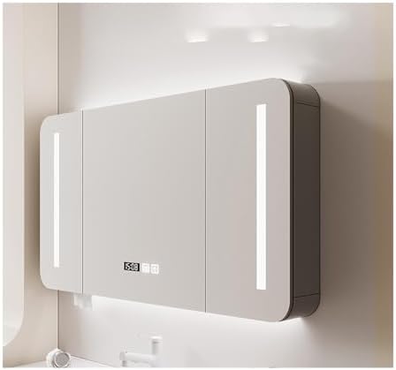 Wall Mounted Mirror Cupboard - 2-Door Storage Cabinet, Solid Wood, Defogging Design, Partitioned, High-Definition Mirror (80x70cm) - Ideal for Bathrooms & Entryways