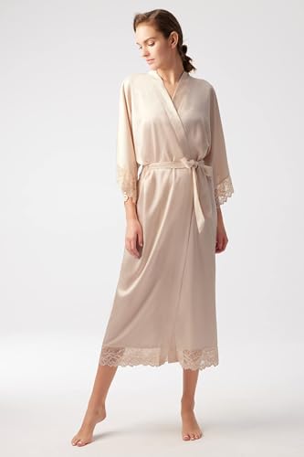 BABEYOND Women's Kimono Dressing Gown Satin Kimono Robe Long Kimono Bridesmaid Bath Robe with Lace Trim for Nightwear Girl's Bonding Party Wedding Pajama Party - Image 4