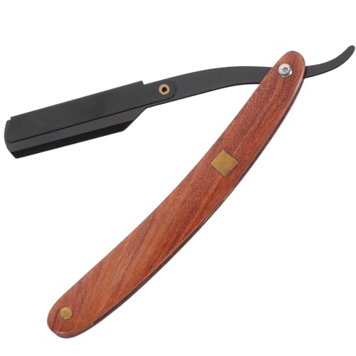 Ipetboom Metal Shaving Razor Men's Barber Straight Razor Wooden Handle Double Edge Shaver for Beards Sideburns Short Fine Hair Easy to Open Guard