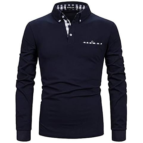 APAELEA Men Polo Shirt Long Sleeve Cotton Golf T-Shirt Casual Tops,Navy Blue,M Cover