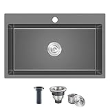 Photo Gallery kinkib lavello da cucina da 71 x 45,7 cm, nero – 18 gauge top mount bar lavello vasca singola, profondità 22,9 cm in acciaio inox, lavello soprapianto fatto a mano con colino Photo Gallery kinkib lavello da cucina da 71 x 45,7 cm, nero – 18 gauge top mount bar lavello vasca singola, profondità 22,9 cm in acciaio inox, lavello soprapianto fatto a mano con colino