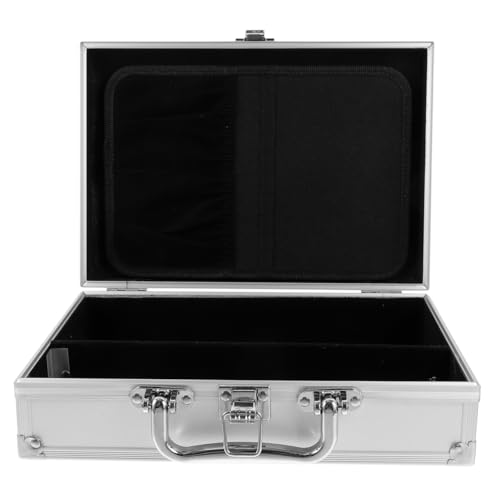 Image of Housoutil Aluminum Briefcase with Lock, Metal Silver Briefcase, Handheld Aluminum Storage Box, Toolbox Case with Handle for Travel Luggage Cash Storage Parts and Medications